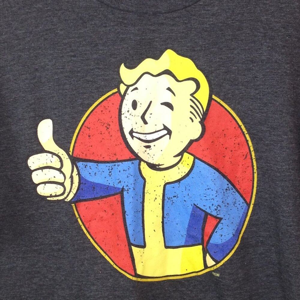 Bethesda Fallout Dark Gray Distressed Short Sleeve Point & WInk T-Shirt Large - Picture 2 of 10